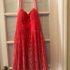Juniors short party dress…..coral/peachy/orange